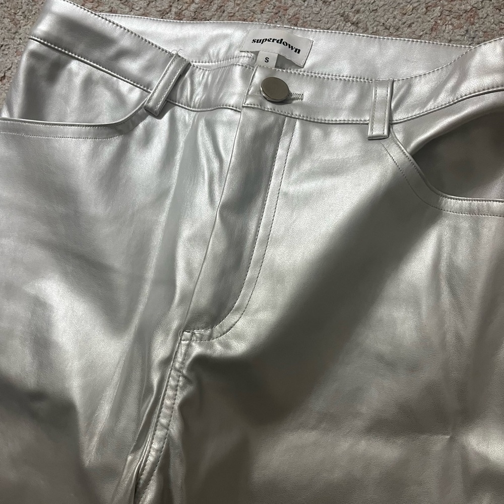 Revolve Superdown Silver Metallic Pants - image 4